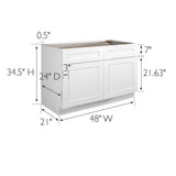 Design House Brookings Solid Wood Assembled Shaker 48 in. x 34.5 in. x 24 in. 2 Door 2 Drawer Base Kitchen Cabinet B48 in White
