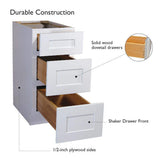 Design House Brookings Solid Wood Assembled Shaker 15 in. x 34.5 in. x 24 in. 3 Drawer Base Kitchen Cabinet with 3DB15 in White