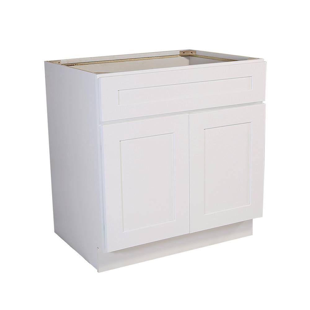 Design House Brookings Solid Wood Assembled Shaker 30 in. x 34.5 in. x 24 in. 2 Door Sink Base Kitchen Cabinet SB30 in White