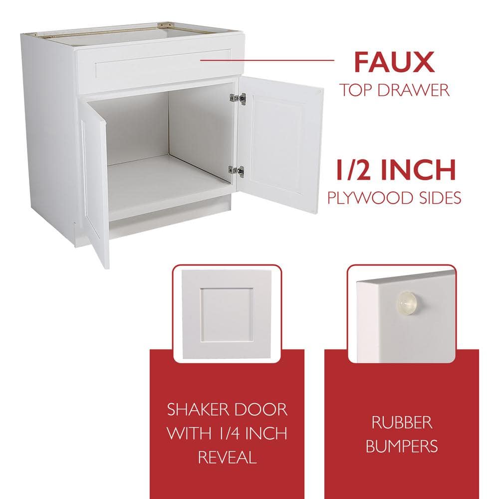 Design House Brookings Solid Wood Assembled Shaker 42 in. x 34.5 in. x 24 in. 2 Door Sink Base Kitchen Cabinet SB42 in White