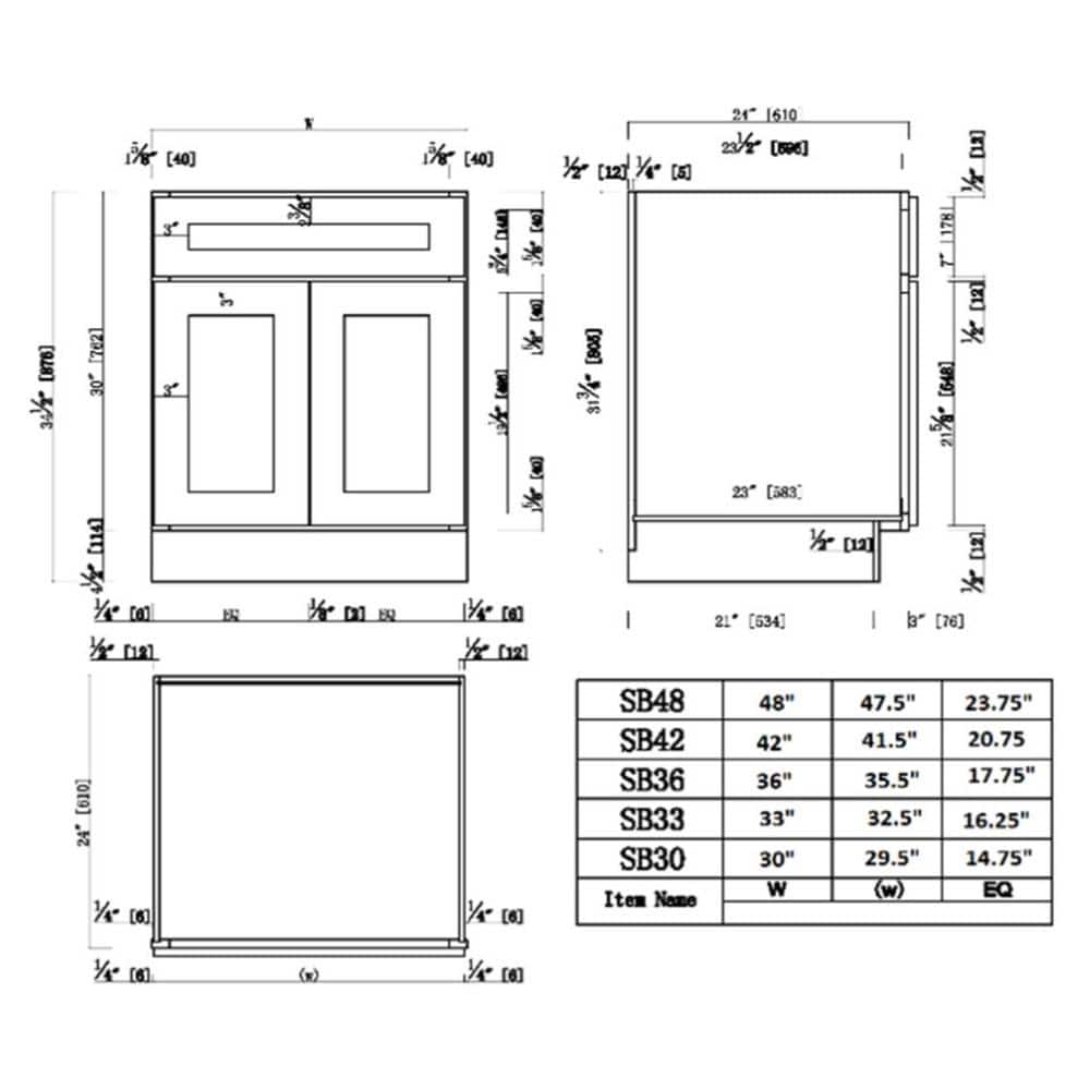Design House Brookings Solid Wood Assembled Shaker 42 in. x 34.5 in. x 24 in. 2 Door Sink Base Kitchen Cabinet SB42 in White