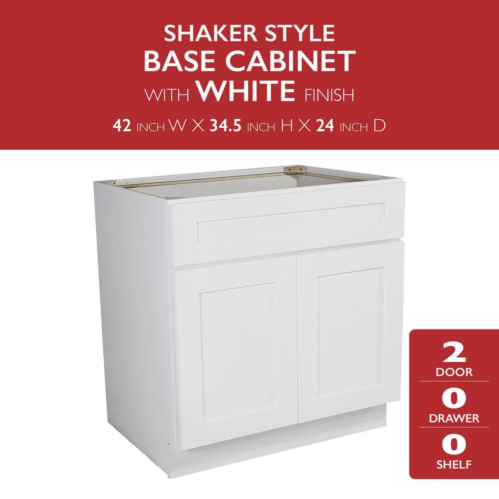 Design House Brookings Solid Wood Assembled Shaker 42 in. x 34.5 in. x 24 in. 2 Door Sink Base Kitchen Cabinet SB42 in White