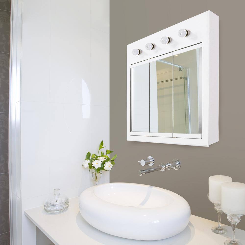 Design House Concord 30 in. x 30 in. Surface-Mount 4-Light Tri-View Medicine Cabinet in White Gloss