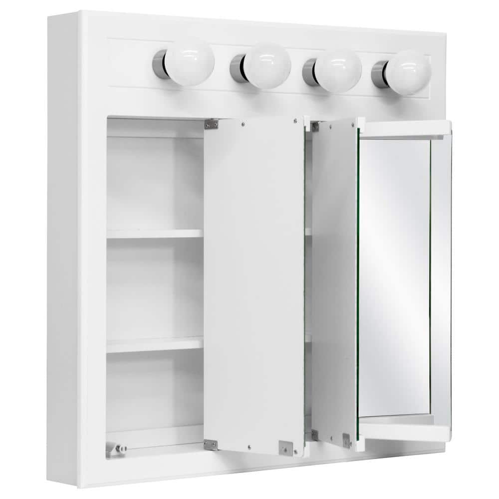 Design House Concord 30 in. x 30 in. Surface-Mount 4-Light Tri-View Medicine Cabinet in White Gloss