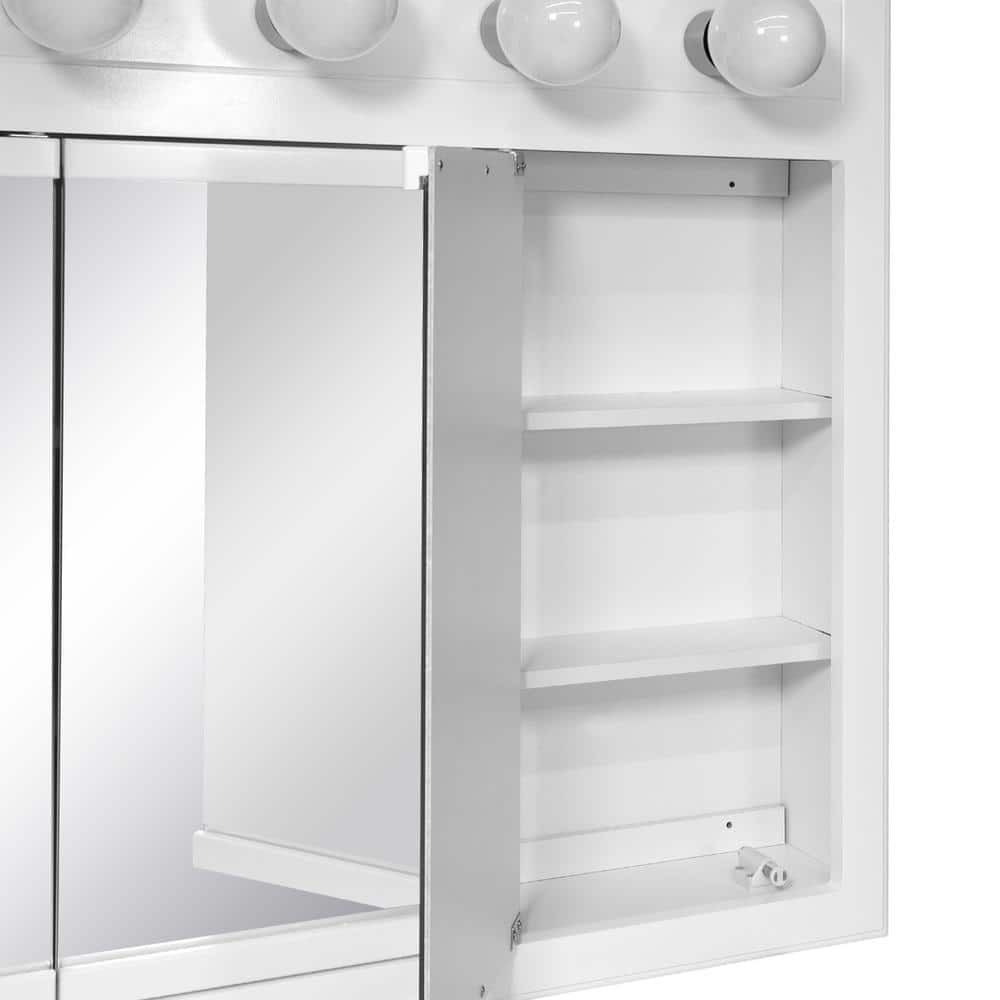 Design House Concord 36 in. W x 30 in. H x 5 in. D Framed 5-Light Tri-View Surface-Mount Bathroom Medicine Cabinet in White Gloss