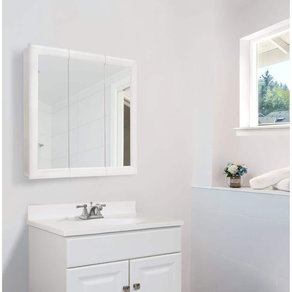 Design House Classic 24 in. x 24 in. x 4-3/4 in. Surface-Mount Tri-View Bathroom Medicine Cabinet in White
