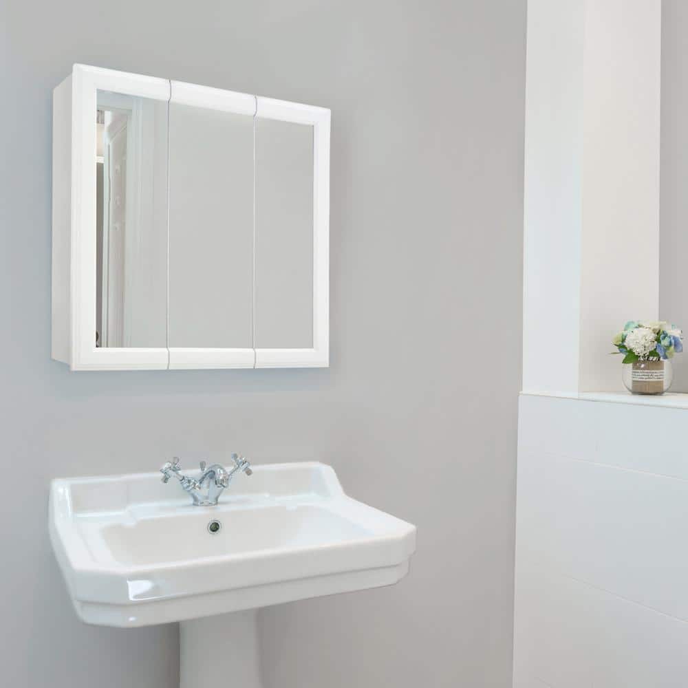 Design House Classic 24 in. x 24 in. x 4-3/4 in. Surface-Mount Tri-View Bathroom Medicine Cabinet in White