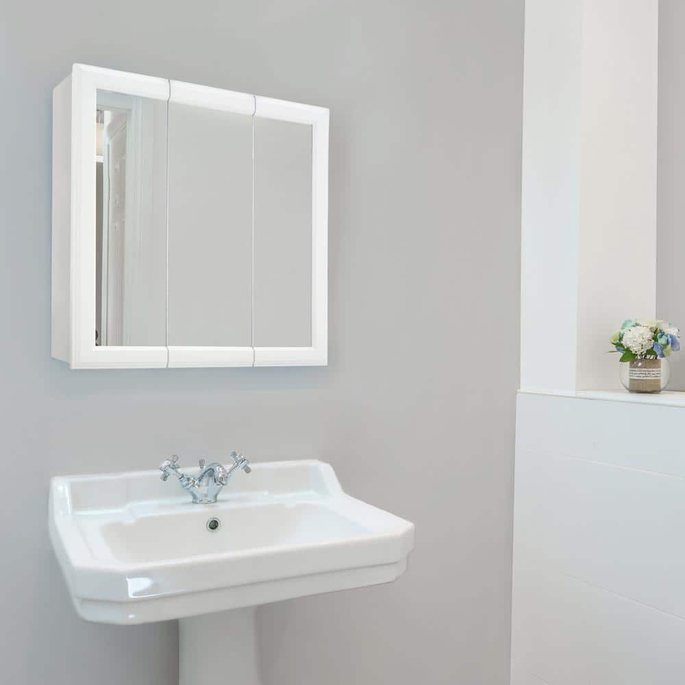 Design House Classic 24 in. x 24 in. x 4-3/4 in. Surface-Mount Tri-View Bathroom Medicine Cabinet in White