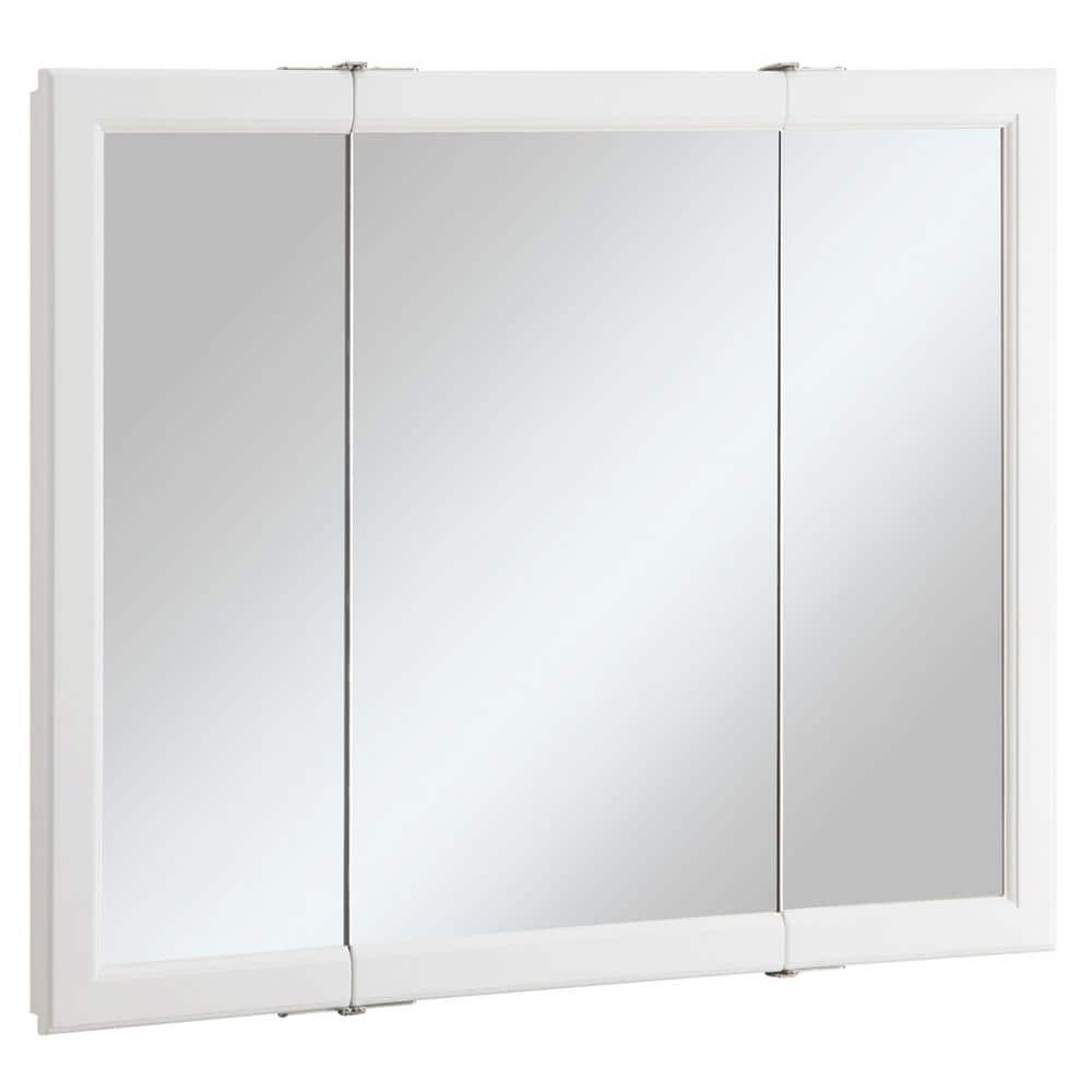 Design House Wyndham 36 in. W x 30 in. H x 4-3/4 in. D Framed Tri-View Surface-Mount Bathroom Medicine Cabinet in White Semi-Gloss