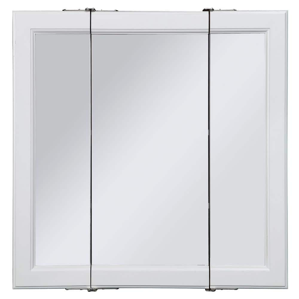 Design House Wyndham 36 in. W x 30 in. H x 4-3/4 in. D Framed Tri-View Surface-Mount Bathroom Medicine Cabinet in White Semi-Gloss