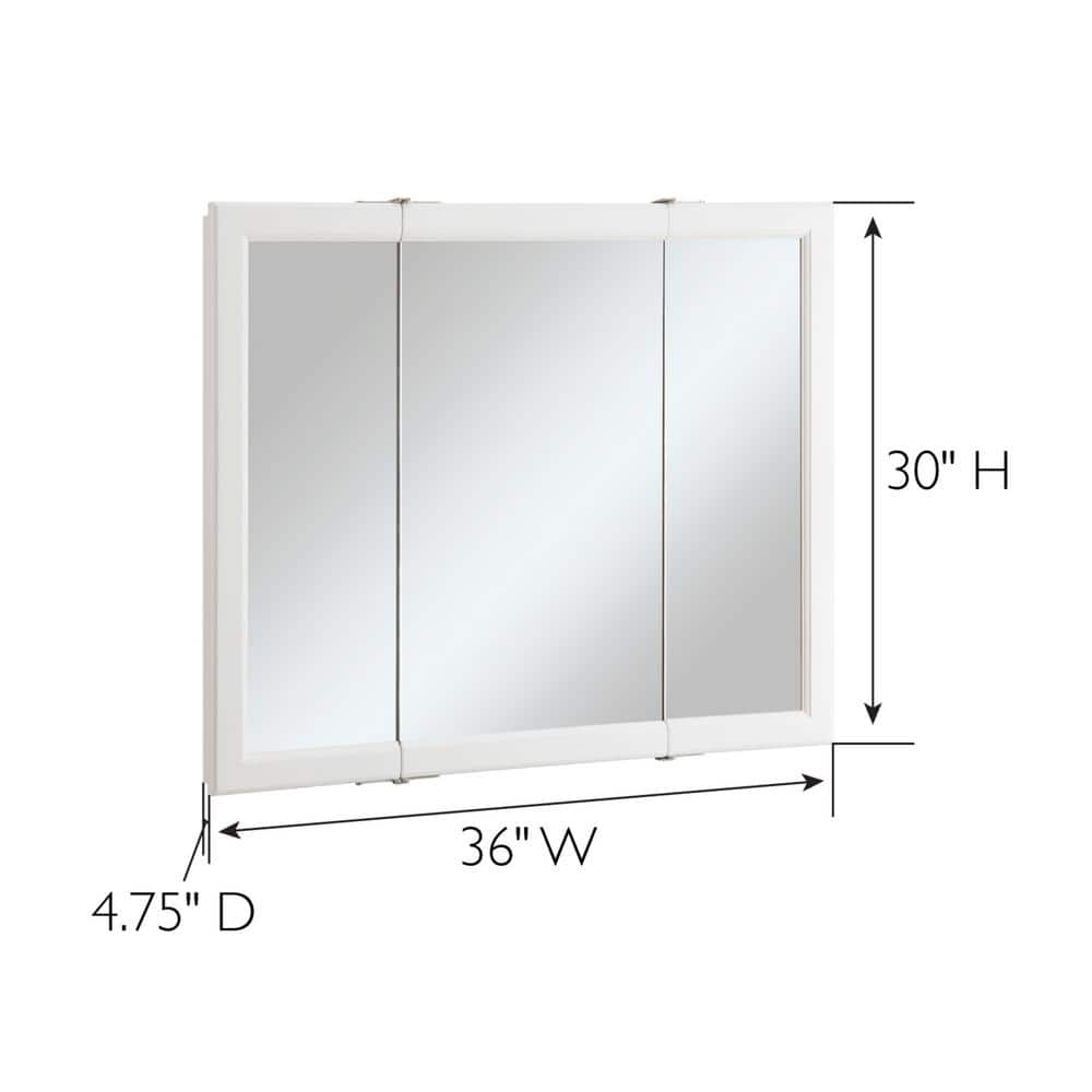 Design House Wyndham 36 in. W x 30 in. H x 4-3/4 in. D Framed Tri-View Surface-Mount Bathroom Medicine Cabinet in White Semi-Gloss