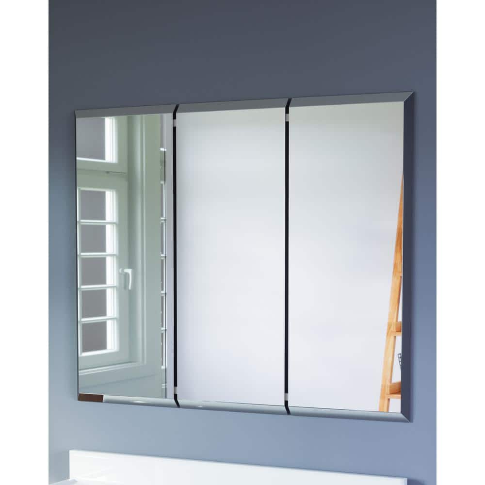 Design House Cyprus 36.3 in. x 30.1 in. Assembled Frameless Tri-View Recessed/Surface Mount Bathroom Medicine Cabinet with Mirrors