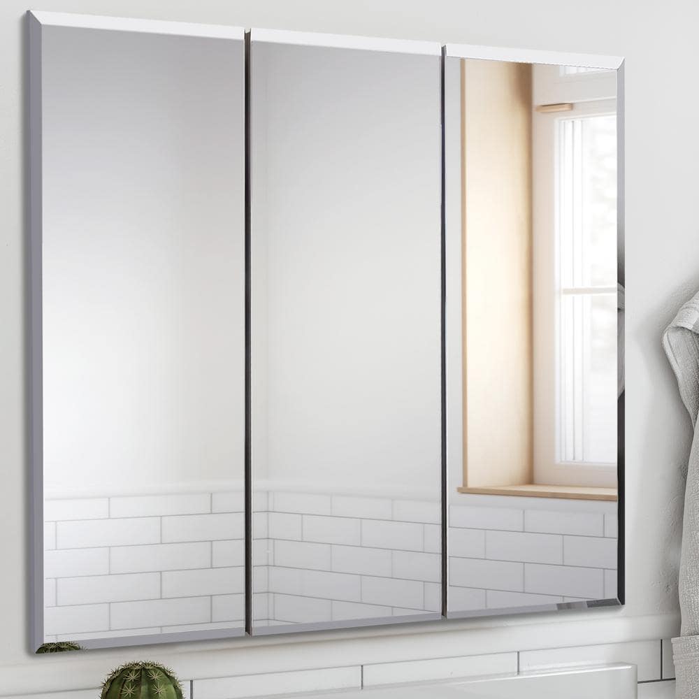 Design House Cyprus 36.3 in. x 30.1 in. Assembled Frameless Tri-View Recessed/Surface Mount Bathroom Medicine Cabinet with Mirrors
