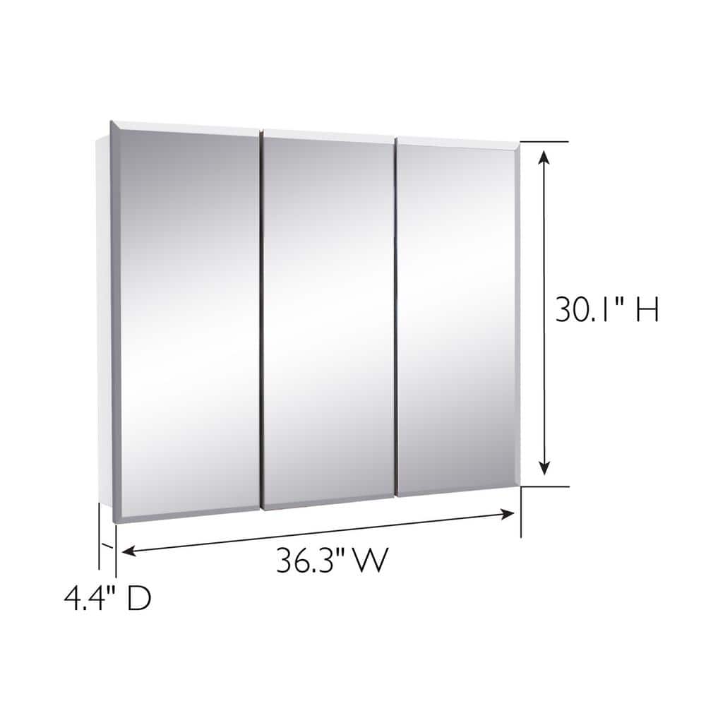 Design House Cyprus 36.3 in. x 30.1 in. Assembled Frameless Tri-View Recessed/Surface Mount Bathroom Medicine Cabinet with Mirrors