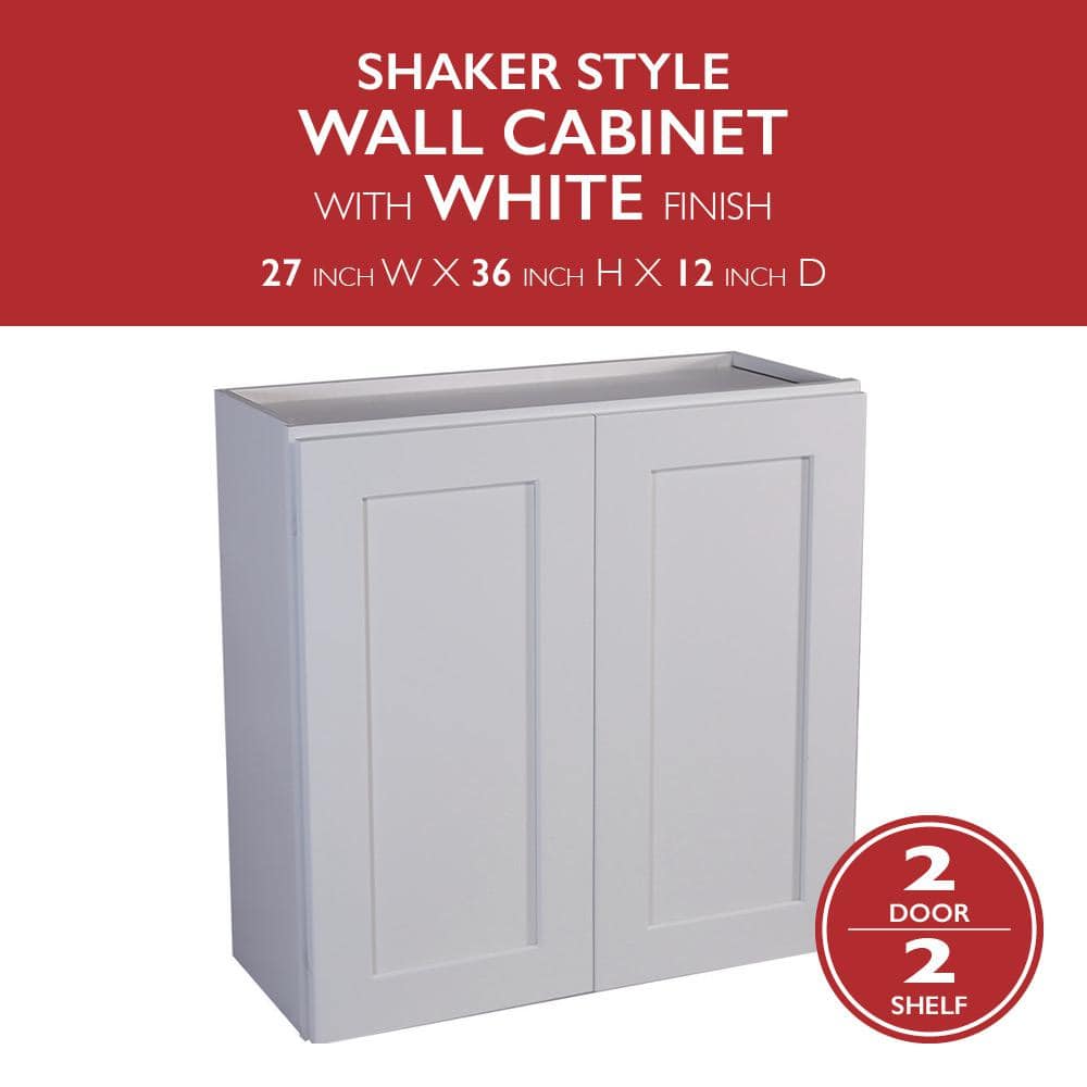 Design House Brookings Solid Wood Ready to Assemble Shaker 27 in. x 36 in. x 12 in. 2 Door Wall Kitchen Cabinet W2736 in White