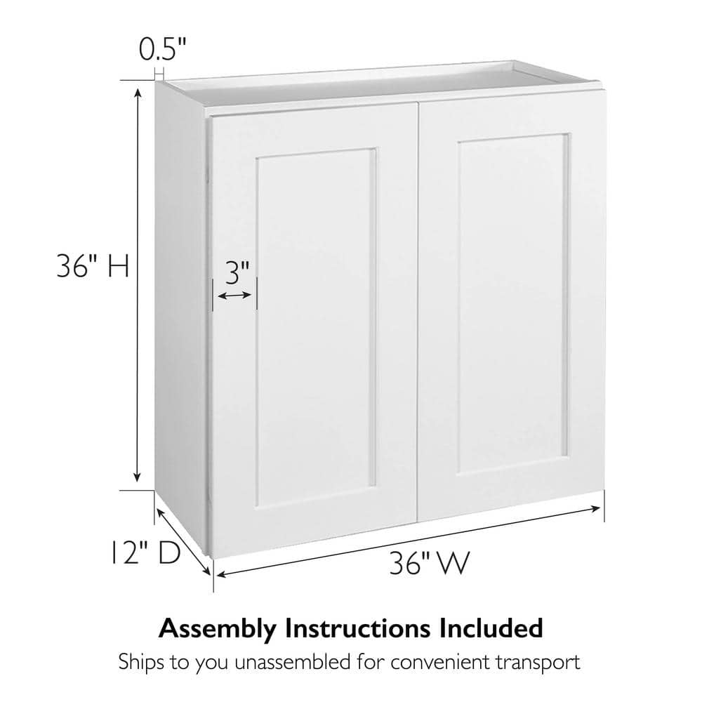 Design House Brookings Solid Wood Ready to Assemble Shaker 12 in. x 36 in. x 36 in. 2 Door Wall Kitchen Cabinet W3636 in White