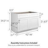 Design House Brookings Solid Wood Ready to Assemble Shaker 42x34.5x24 in. 2 Door 2 Drawer Base Kitchen Cabinet in White