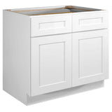 Design House Brookings Solid Wood Ready to Assemble Shaker 42x34.5x24 in. 2 Door 2 Drawer Base Kitchen Cabinet in White