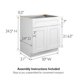 Design House Brookings Plywood Ready to Assemble Shaker 30x34.5x24 in. 2-Door Base Kitchen Cabinet Sink in White