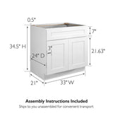 Design House Brookings Plywood Ready to Assemble Shaker 33x34.5x24 in. 2-Door Base Kitchen Cabinet Sink in White