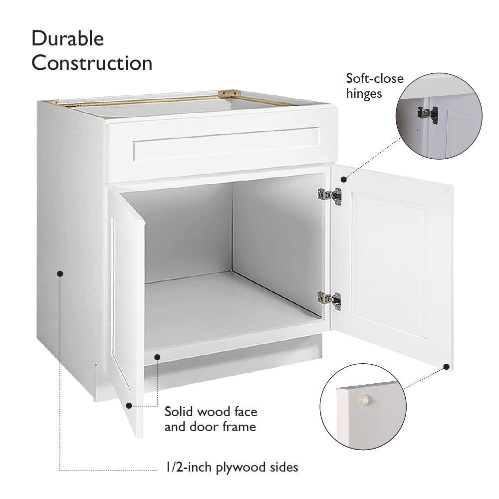 Design House Brookings Plywood Ready to Assemble Shaker 33x34.5x24 in. 2-Door Base Kitchen Cabinet Sink in White