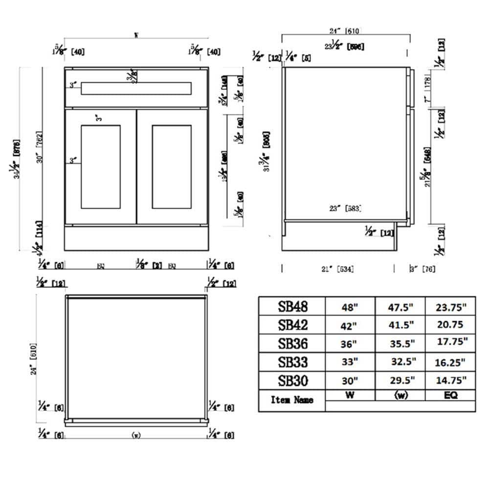 Design House Brookings Solid Wood Ready to Assemble Shaker 48 in. x 34.5 in. x 24 in. 2 Door Base Kitchen Cabinet Sink SB48 in White