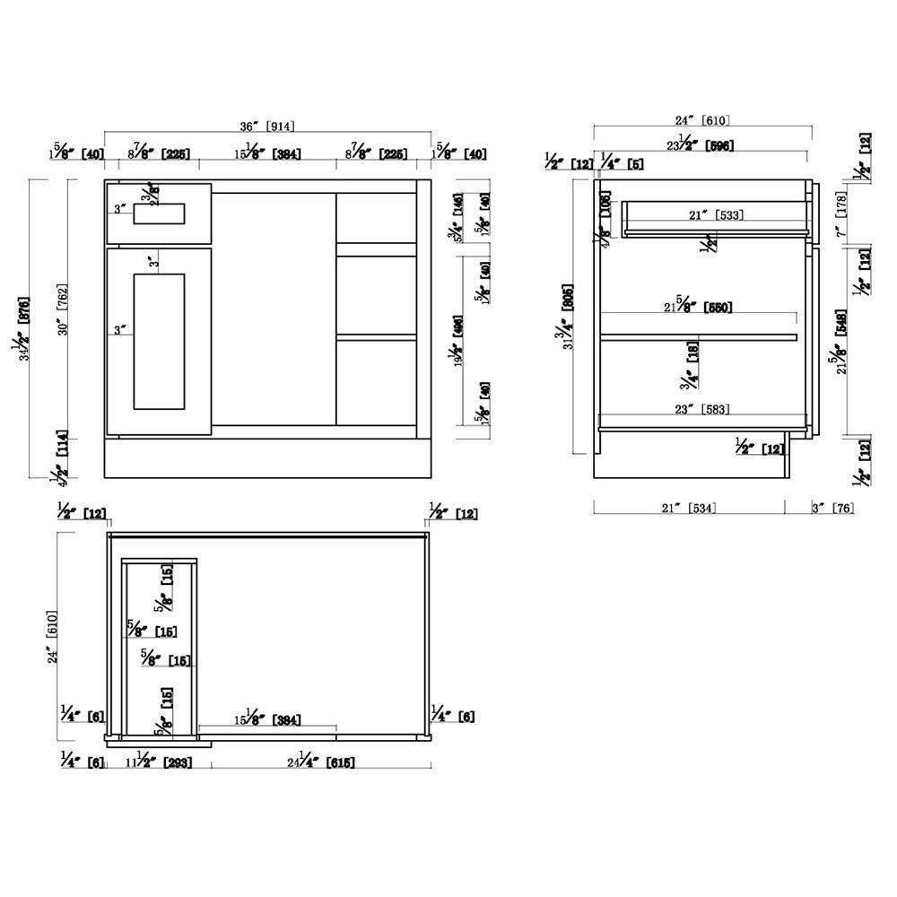 Design House Brookings Solid Wood Ready to Assemble Shaker 36in. x 34.5in. x 24in. 1 Door 1Drawer Blind Base Kitchen Cabinet in White