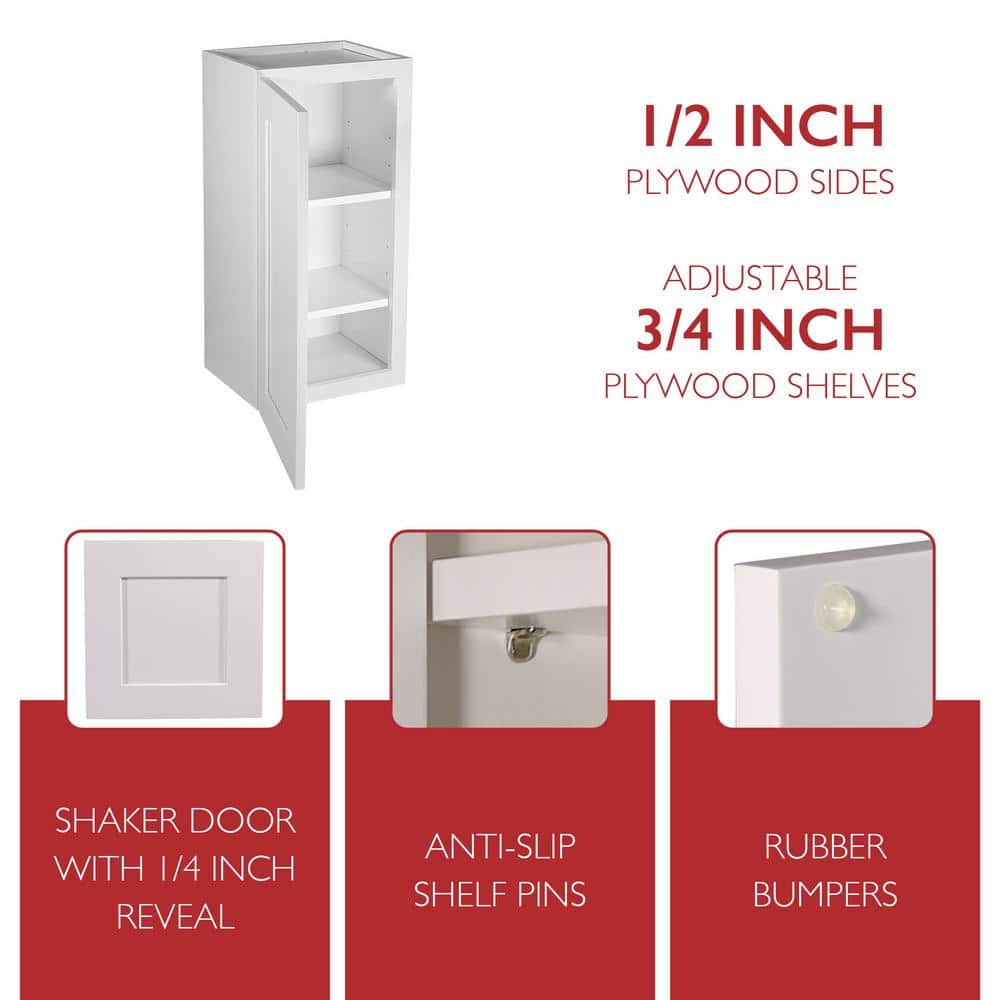 Design House Brookings Plywood Ready to Assemble Shaker 18x24x12 in. 1-Door Wall Kitchen Cabinet in White