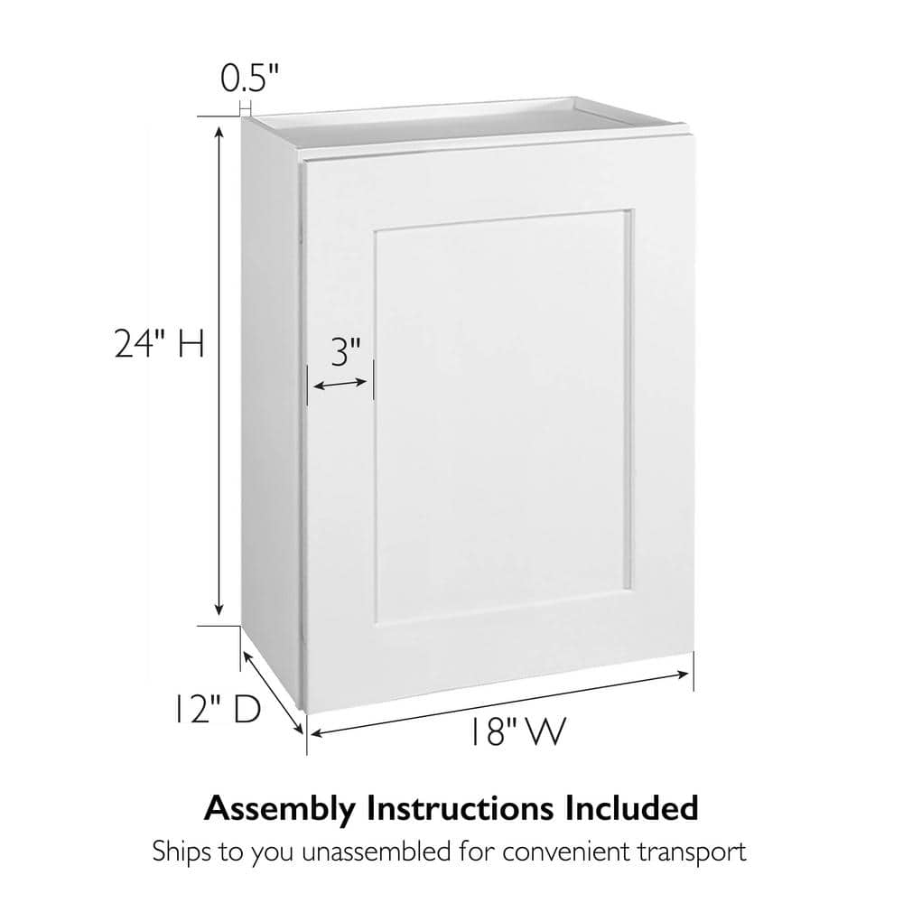 Design House Brookings Plywood Ready to Assemble Shaker 18x24x12 in. 1-Door Wall Kitchen Cabinet in White