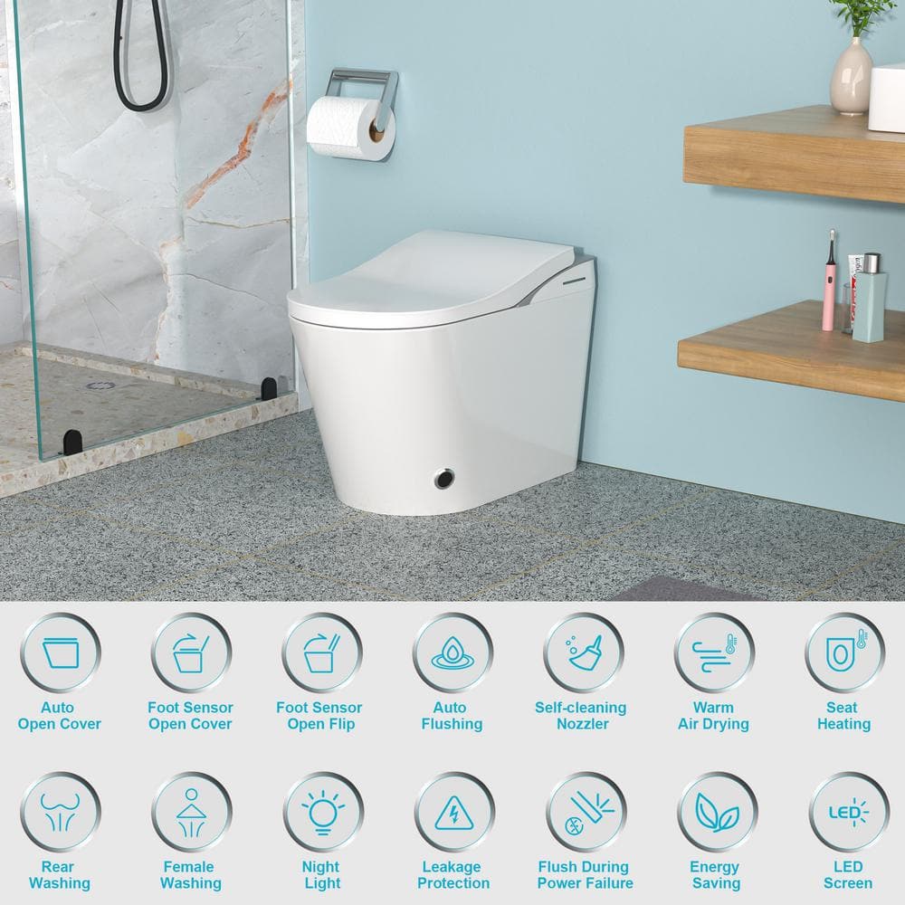 Dimakai Elongated Heated Seat Bidet Toilet with Foot Sensor Flush and LED Display