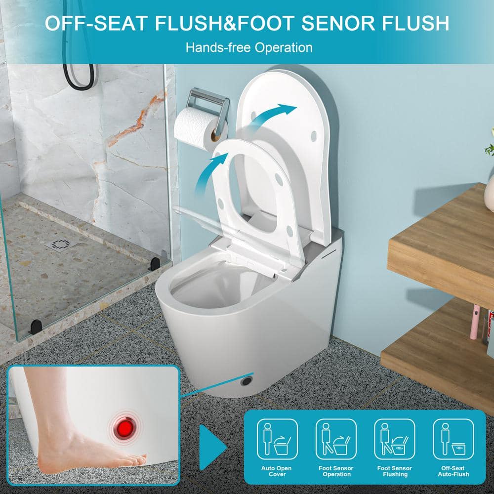 Dimakai Elongated Heated Seat Bidet Toilet with Foot Sensor Flush and LED Display
