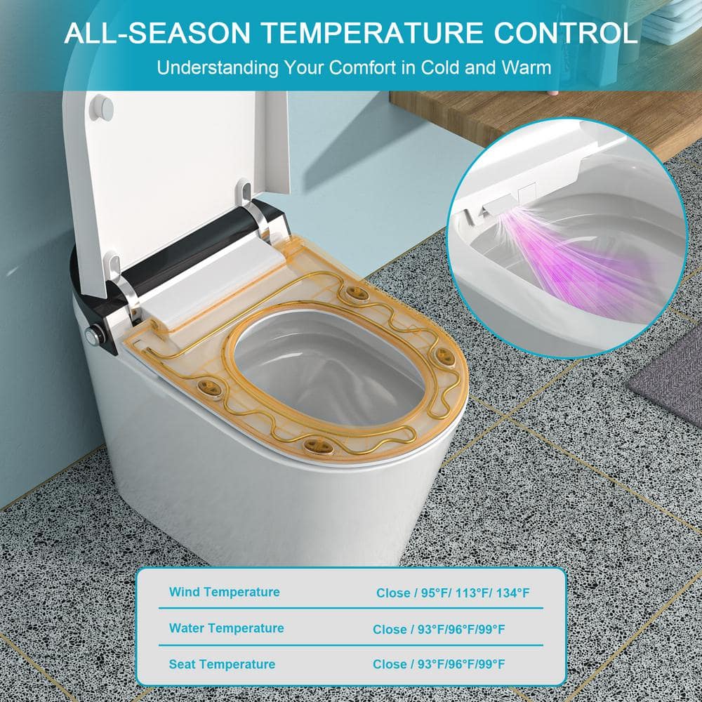 Dimakai Elongated Heated Seat Bidet Toilet with Foot Sensor Flush, 1.28 GPF, LED Display