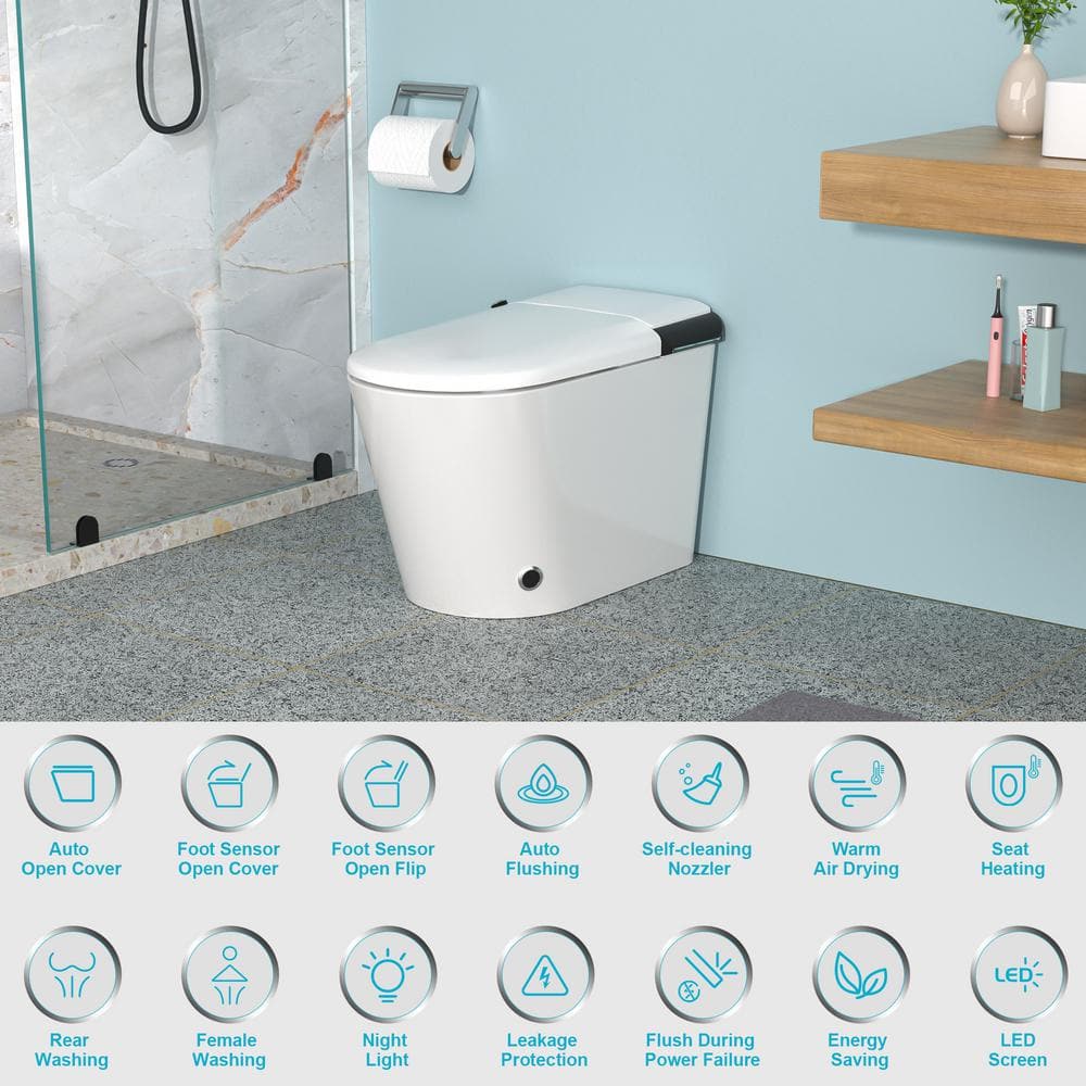 Dimakai Elongated Heated Seat Bidet Toilet with Foot Sensor Flush and LED Display