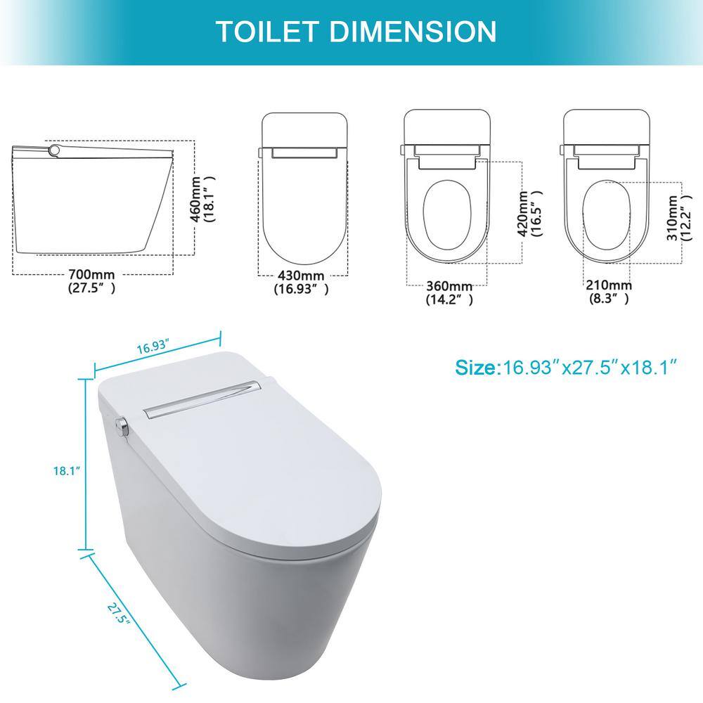 Dimakai Elongated Heated Seat Bidet Toilet with Foot Sensor Flush