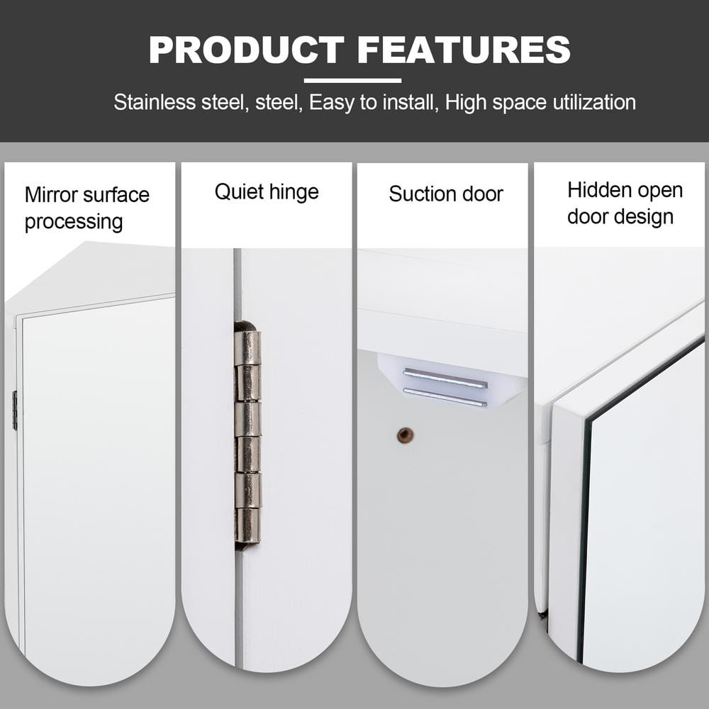 eclife 17.8 in. W x 23.5 in. H Rectangular Double Door Corner Surface Mount Frameless Medicine Cabinet with Mirror in White