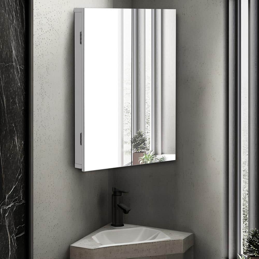 eclife 17.8 in. W x 23.5 in. H Rectangular Double Door Corner Surface Mount Frameless Medicine Cabinet with Mirror in White