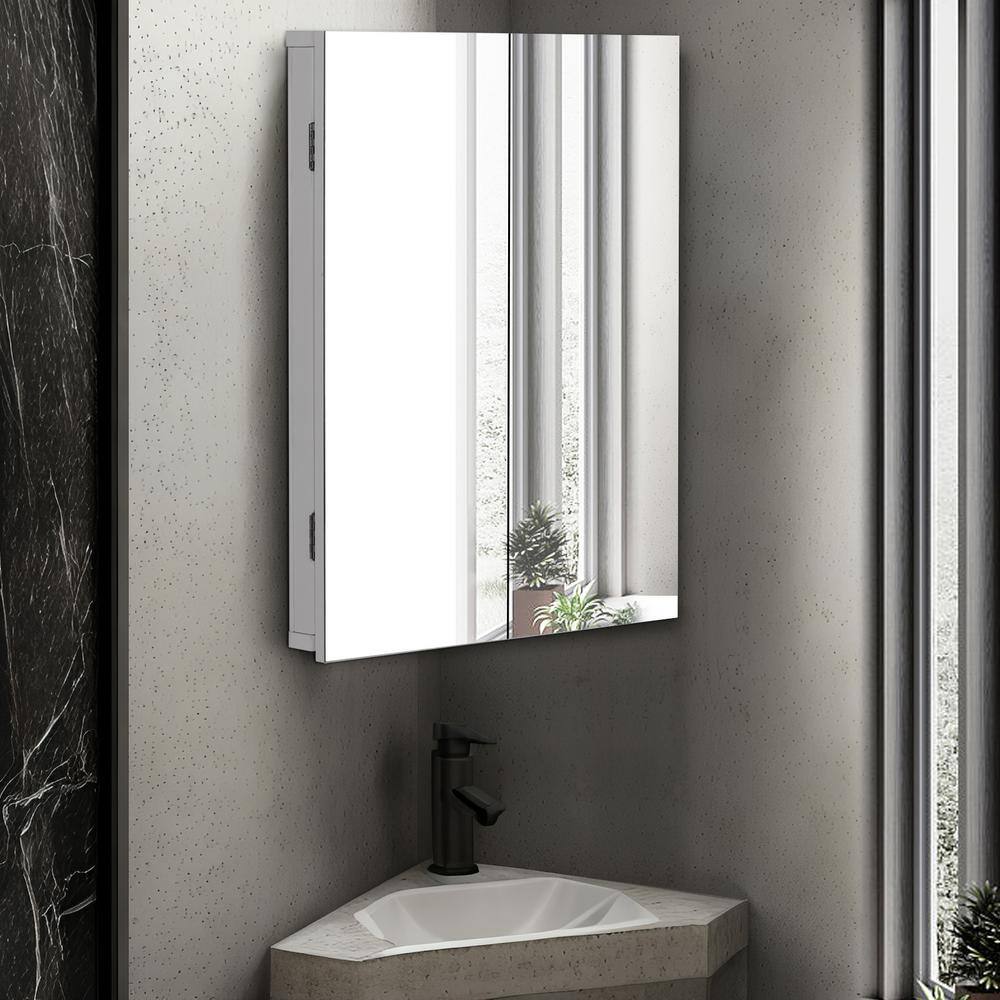 eclife 17.8 in. W x 23.5 in. H Rectangular Double Door Corner Surface Mount Frameless Medicine Cabinet with Mirror in White
