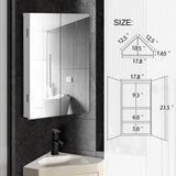 eclife 17.8 in. W x 23.5 in. H Rectangular Double Door Corner Surface Mount Frameless Medicine Cabinet with Mirror in White