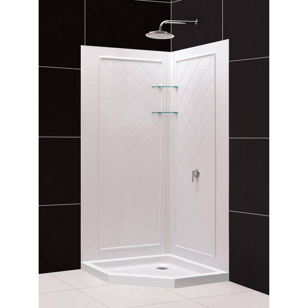 DreamLine SlimLine 36 in. x 36 in. Neo-Angle Shower Base in White with Back Walls