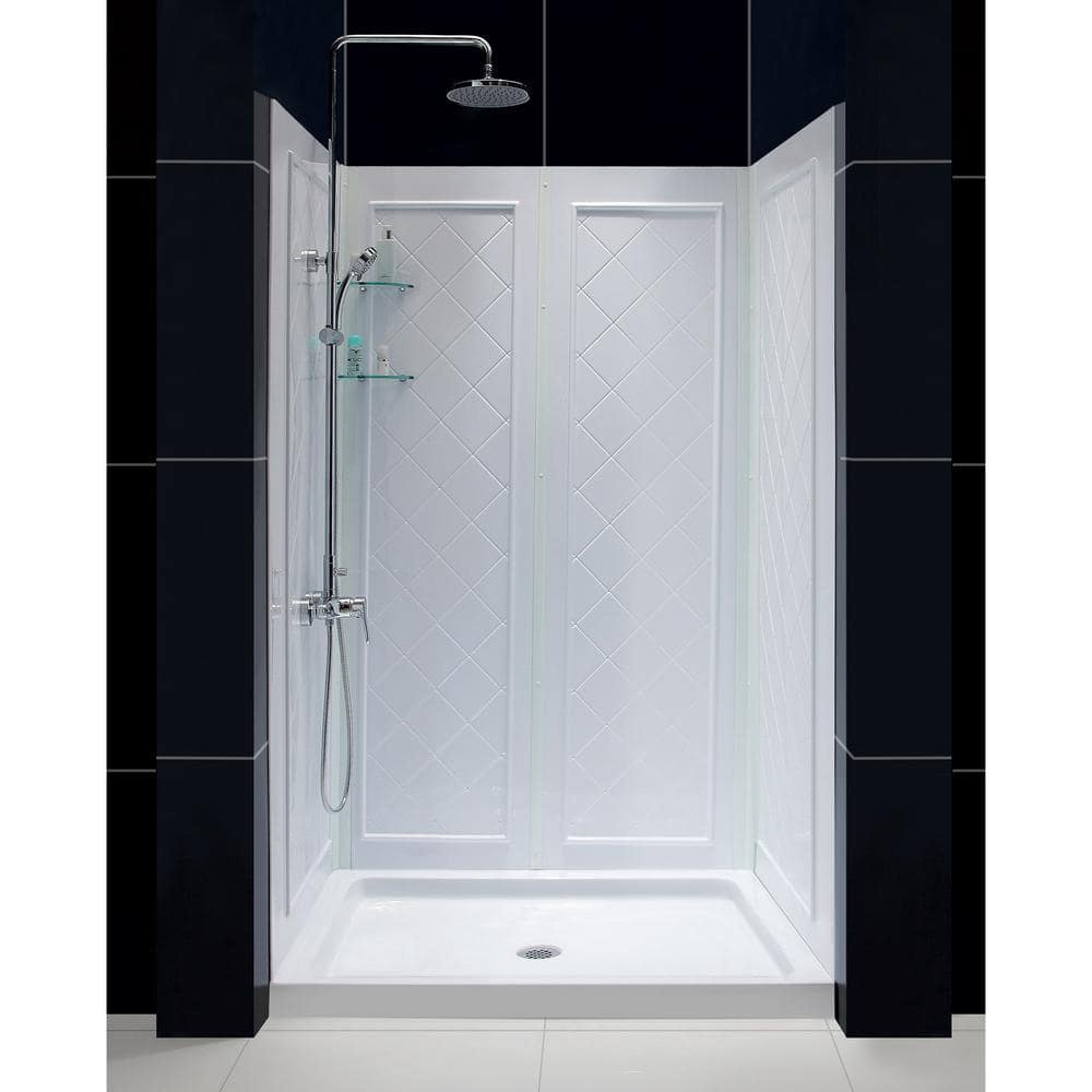 DreamLine SlimLine 48 in. x 32 in. Single Threshold Shower Base in White with Shower Backwalls