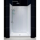 DreamLine SlimLine 48 in. x 32 in. Single Threshold Shower Base in White with Shower Backwalls