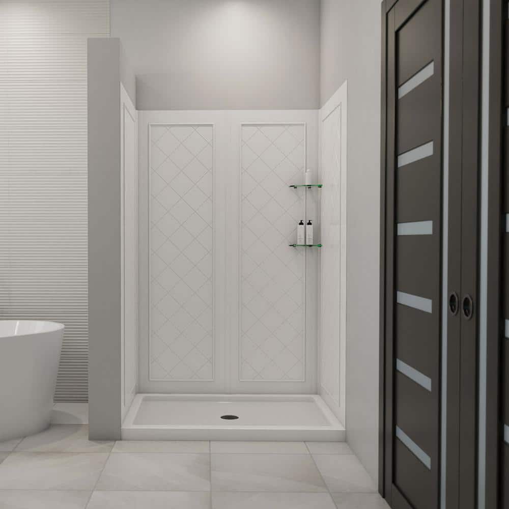 DreamLine SlimLine 48 in. x 32 in. Single Threshold Shower Base in White with Shower Backwalls