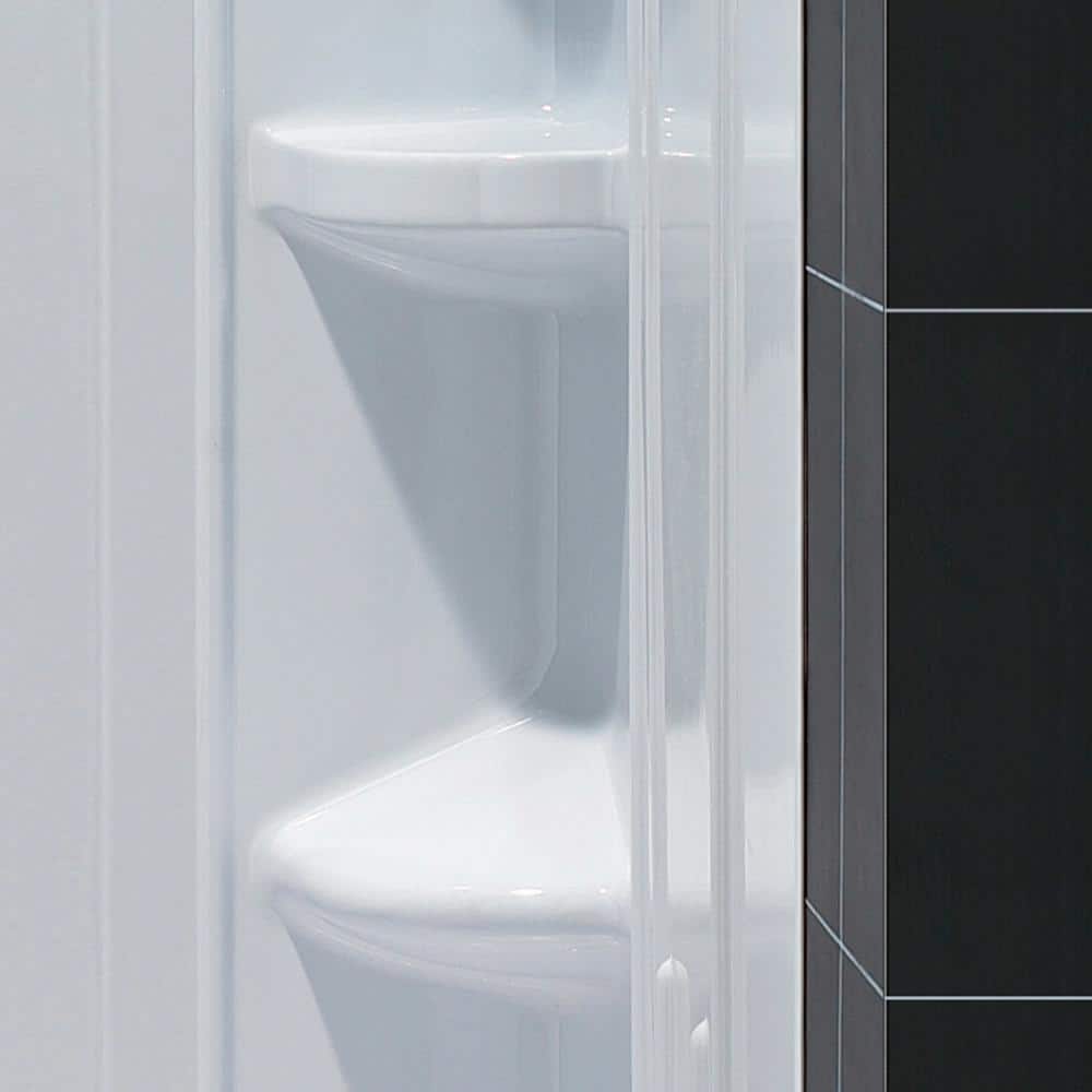 DreamLine SlimLine 30 in. x 60 in. Single Threshold Shower Base with Q-Wall Back Walls, Right-Hand Drain, White