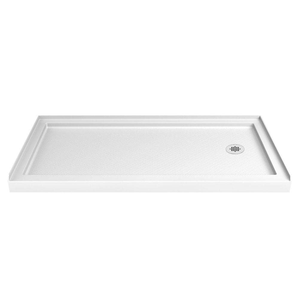 DreamLine SlimLine 30 in. x 60 in. Single Threshold Shower Base with Q-Wall Back Walls, Right-Hand Drain, White