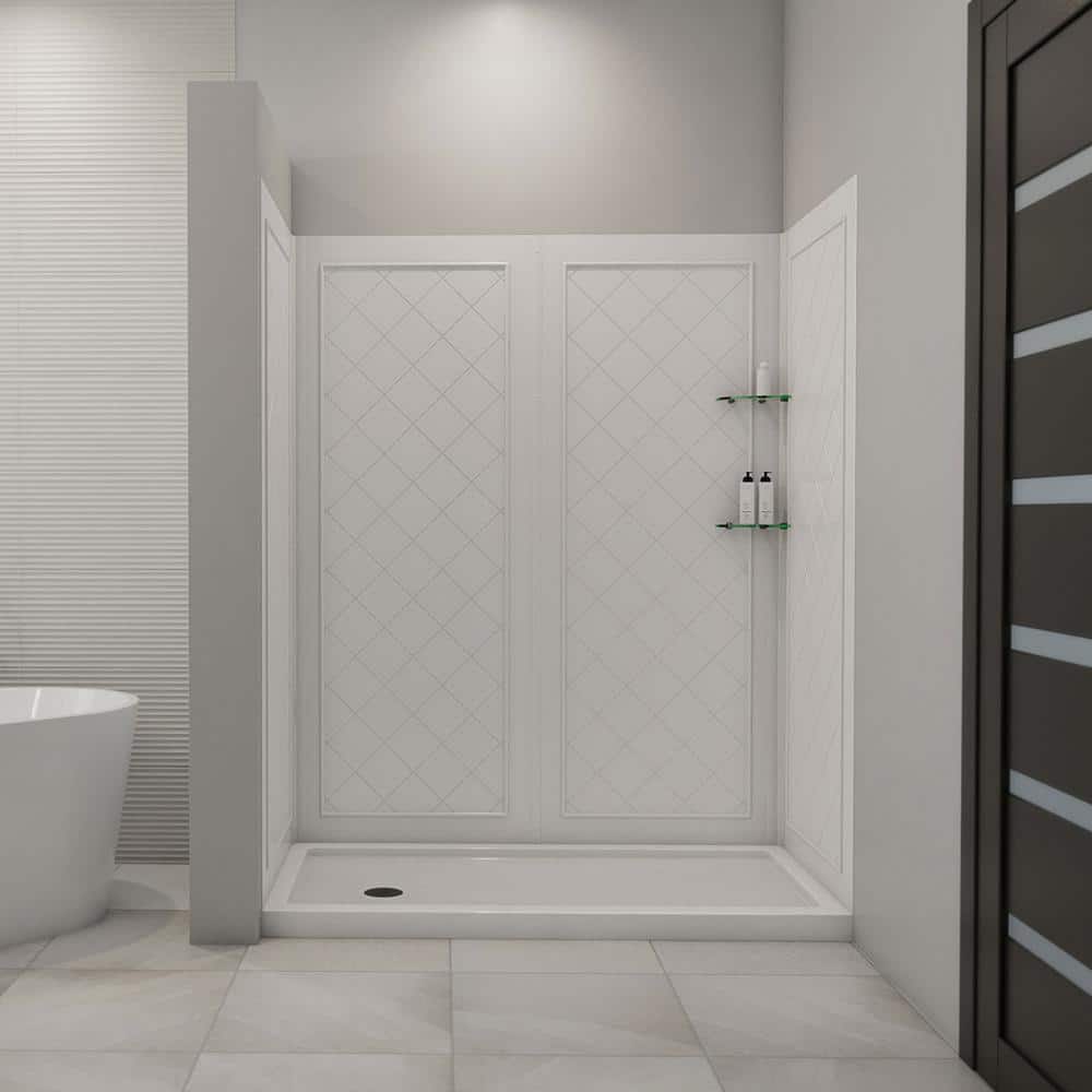 DreamLine SlimLine 30 in. x 60 in. Single Threshold Shower Base with Back Walls, White, Left-Hand Drain