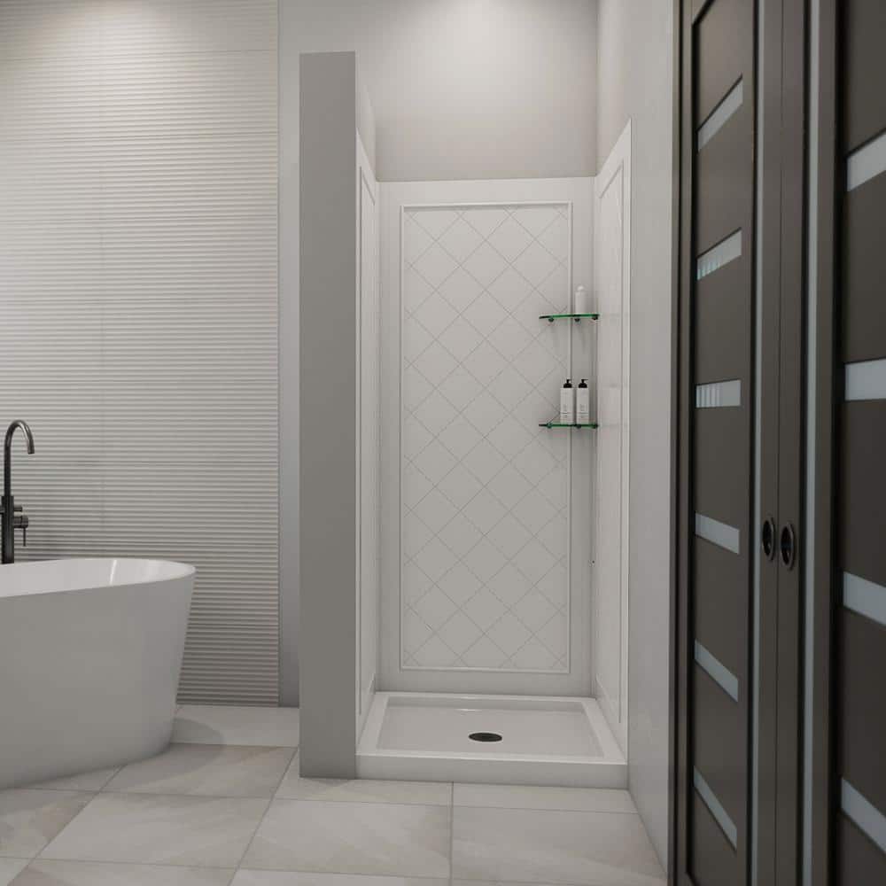 DreamLine SlimLine 32 in. x 32 in. Single Threshold Shower Kit Base with Back Walls, White, Center Drain