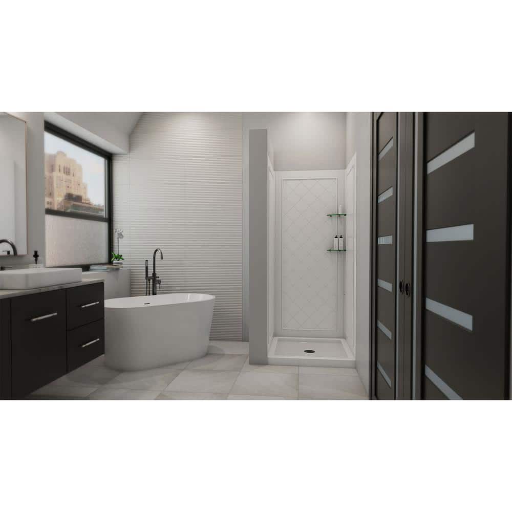 DreamLine SlimLine 32 in. x 32 in. Single Threshold Shower Kit Base with Back Walls, White, Center Drain