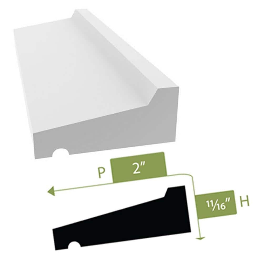 Ekena Millwork 2 in. x 5/8 in. x 96 in. Drip Cap Moulding, PVC (6-Pack)