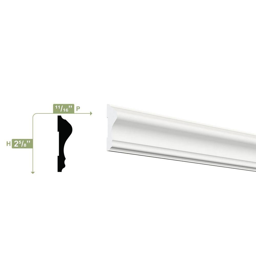 Ekena Millwork 2-5/8 in. x 3/4 in. x 96 in. Chair Rail Moulding, PVC (12-Pack)