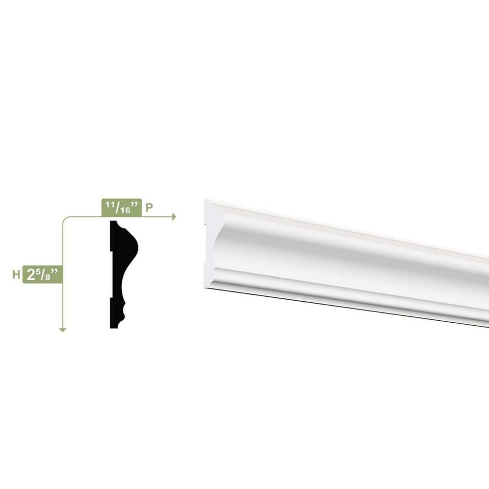 Ekena Millwork 2-5/8 in. x 3/4 in. x 96 in. Chair Rail Moulding, PVC (8-Pack)